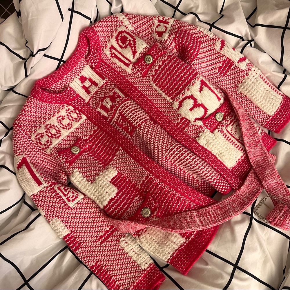 Pink Tweed Chanel Style Sweater Jacket Small